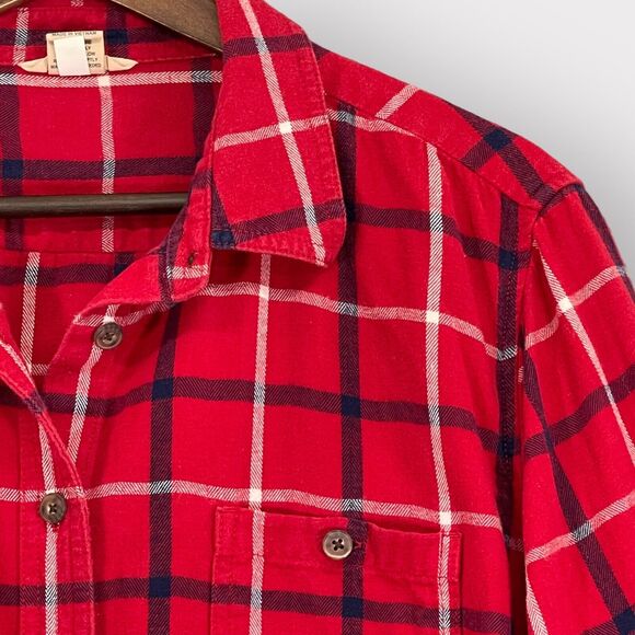 Duluth Trading Flannel Button Up Top Women XXL Red Plaid Long Sleeve Cotton Z14 - Picture 4 of 14